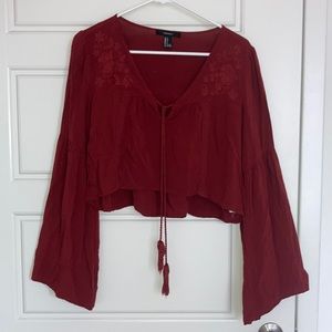 Boho maroon crop top w/ embroidery